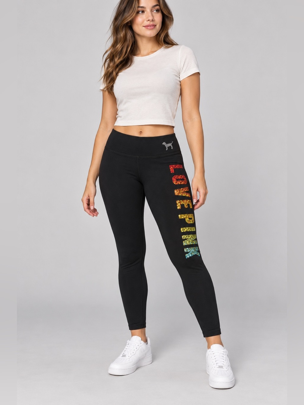 Vintage VS PINK Bling Rainbow Sequin Leggings Medium HTF Rare
